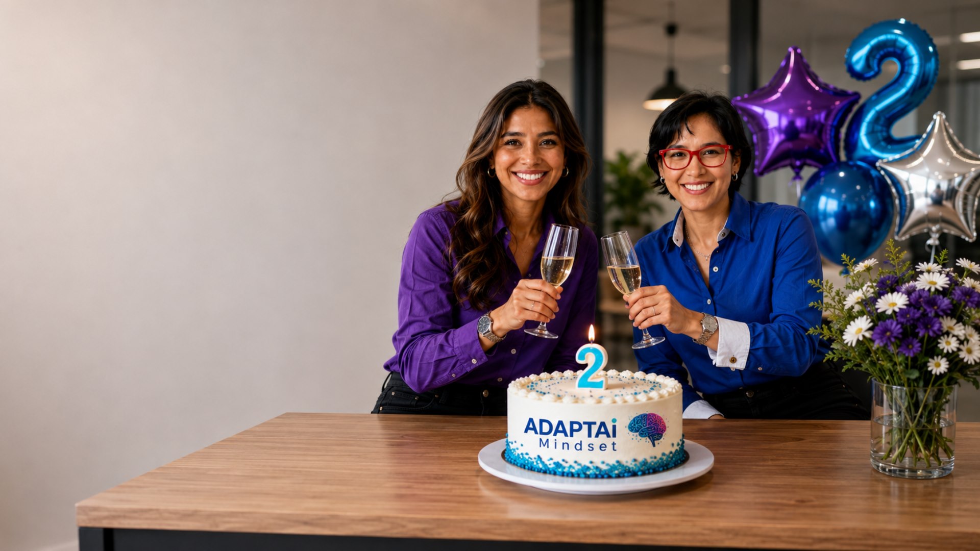 Fundadoras de ADAPTAi Mindset brindando por el segundo aniversario